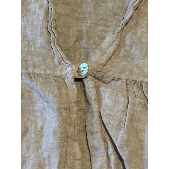 Saga Womens Beige 100% Linen Buttoned Babydoll Tunic Top  Italy 3/4 Sleeve - Picture 5 of 7